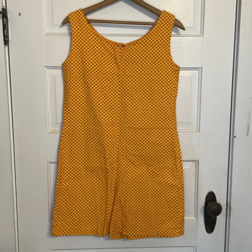 Handmade Vintage  60s Gogo Jumpsuit Yellow‎ Orange Tie Waist MCM Sunburst